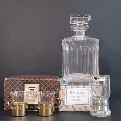 LOT 190: Ralph Lauren Edward Collection Crystal Decanter, Schott Mainz Jena Glasses & Magnor Glass