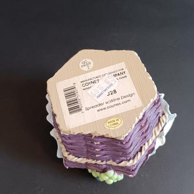 LOT 192: Bella Casa by Ganz Fruit Art Plates, Berkley Jenson Serving Platter, Coyne's Co. Picnic Basket Cheese Knife Set & More