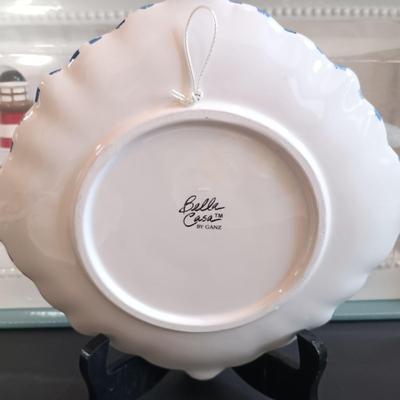 LOT 192: Bella Casa by Ganz Fruit Art Plates, Berkley Jenson Serving Platter, Coyne's Co. Picnic Basket Cheese Knife Set & More