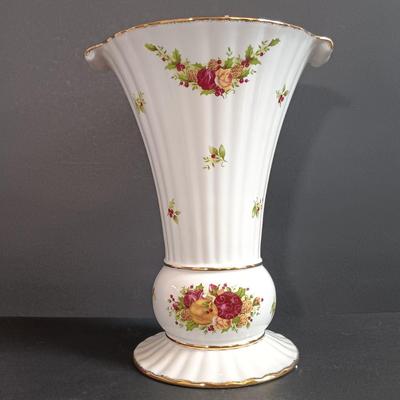 LOT 193: Royal Albert Old Country Roses Holiday Vase, Fall Foliage Turkey Salt & Pepper Shakers & JOY Dishes