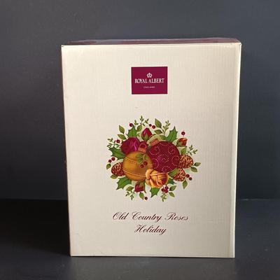 LOT 193: Royal Albert Old Country Roses Holiday Vase, Fall Foliage Turkey Salt & Pepper Shakers & JOY Dishes