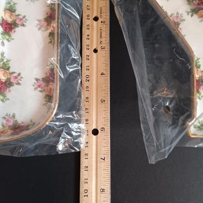 LOT 193: Royal Albert Old Country Roses Holiday Vase, Fall Foliage Turkey Salt & Pepper Shakers & JOY Dishes