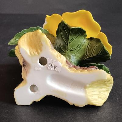 LOT 194: Royal Albert Moonlight Rose Rosebud Candle Holders, Lillian Vernon Porcelain Red Rose & Porcelain Yellow Rose Marked 1999 YH