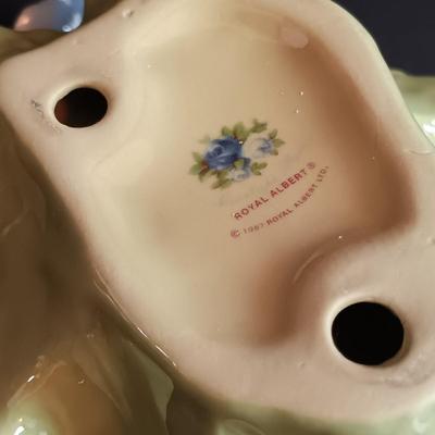 LOT 194: Royal Albert Moonlight Rose Rosebud Candle Holders, Lillian Vernon Porcelain Red Rose & Porcelain Yellow Rose Marked 1999 YH