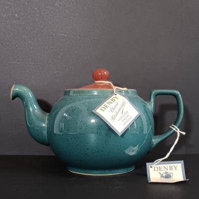 LOT 197: Denby 'Nevva Drip' Teapot with Set of (3) Redware Teapots