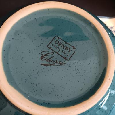 LOT 197: Denby 'Nevva Drip' Teapot with Set of (3) Redware Teapots