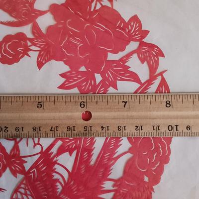 LOT 198: Vintage Embroidered Tapestry, Tourist Dolls, Chinese Paper Art & Mini Dragon Pottery