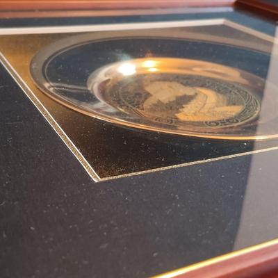 LOT 199: Set of (3) Framed Chinese Paper Art Birds, Framed Lee's Group 24K Gold Edged Plate & More