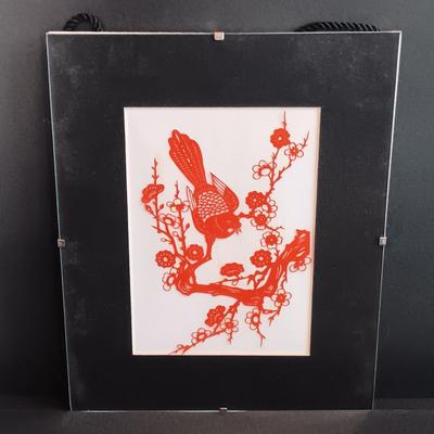 LOT 199: Set of (3) Framed Chinese Paper Art Birds, Framed Lee's Group 24K Gold Edged Plate & More