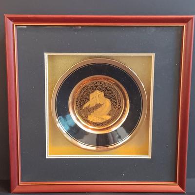 LOT 199: Set of (3) Framed Chinese Paper Art Birds, Framed Lee's Group 24K Gold Edged Plate & More