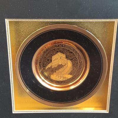 LOT 199: Set of (3) Framed Chinese Paper Art Birds, Framed Lee's Group 24K Gold Edged Plate & More