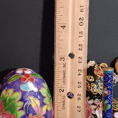 LOT 201: Collection of Cloisonne and Cloisonne-Inspired Jewelry & Figurines