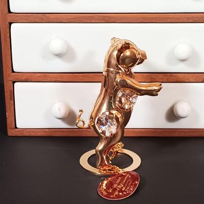 LOT 202: Gallaway Crystal Shamrock Clock, Art Glass Vases, Gold Plated and Crystal Pig & More