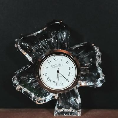 LOT 202: Gallaway Crystal Shamrock Clock, Art Glass Vases, Gold Plated and Crystal Pig & More