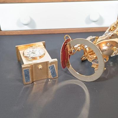 LOT 202: Gallaway Crystal Shamrock Clock, Art Glass Vases, Gold Plated and Crystal Pig & More