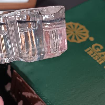 LOT 202: Gallaway Crystal Shamrock Clock, Art Glass Vases, Gold Plated and Crystal Pig & More