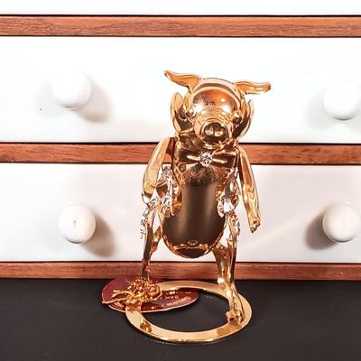 LOT 202: Gallaway Crystal Shamrock Clock, Art Glass Vases, Gold Plated and Crystal Pig & More