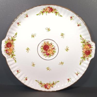 LOT 205: Royal Doulton Old Country Rose Tile Tray and Trivet, Royal Albert Holiday Chip and Dip Plate and Colander