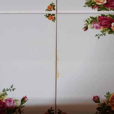 LOT 205: Royal Doulton Old Country Rose Tile Tray and Trivet, Royal Albert Holiday Chip and Dip Plate and Colander