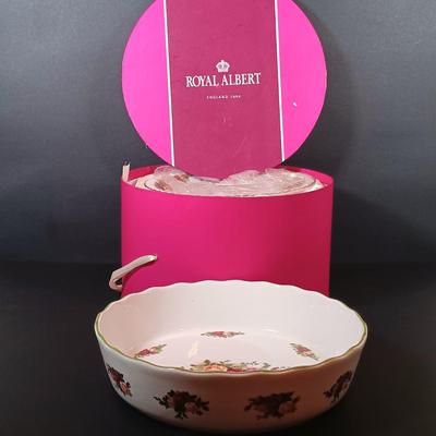 LOT 207: Royal Albert Old Country Roses Le Petite Tea Set In Original Box and Serving Dish