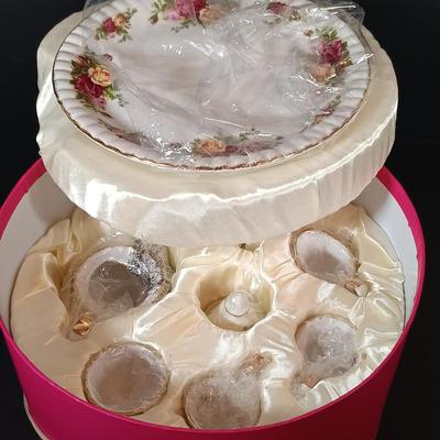 LOT 207: Royal Albert Old Country Roses Le Petite Tea Set In Original Box and Serving Dish