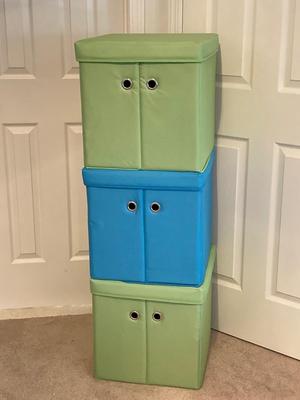 LOT 221: Three Vintage Square Cube Style Storage Containers and Circular Storage Box