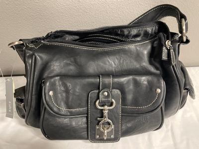 2 black purses with tags