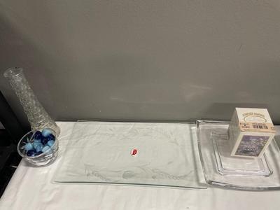 Warsaw cut glass company platter with other clear glass decor