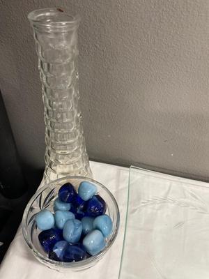 Warsaw cut glass company platter with other clear glass decor