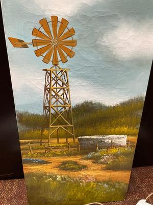 W. Lovell windmill canvas and 3 deer head decor