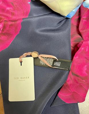 TED BAKER SKINNY SCARF LOGO BUTTON MULTICOLOR Floral LONG 60” NECK HEAD HAT WRAP