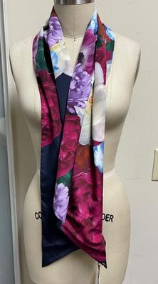 TED BAKER SKINNY SCARF LOGO BUTTON MULTICOLOR Floral LONG 60” NECK HEAD HAT WRAP