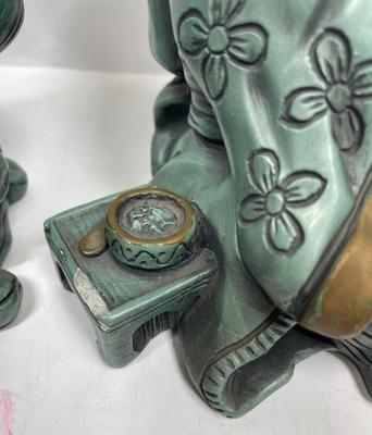 Large Mid-Century Universal Statuary Teal Green Copper Colored Chalkware Japan Figurines - Chicago