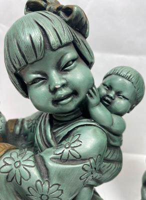 Large Mid-Century Universal Statuary Teal Green Copper Colored Chalkware Japan Figurines - Chicago