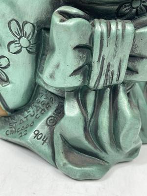 Large Mid-Century Universal Statuary Teal Green Copper Colored Chalkware Japan Figurines - Chicago
