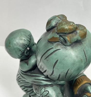 Large Mid-Century Universal Statuary Teal Green Copper Colored Chalkware Japan Figurines - Chicago