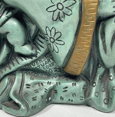 Large Mid-Century Universal Statuary Teal Green Copper Colored Chalkware Japan Figurines - Chicago