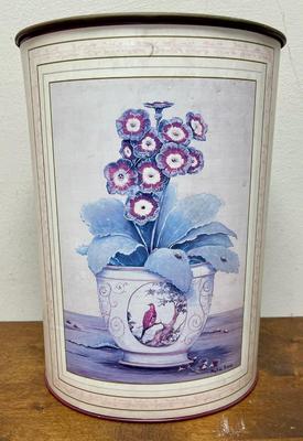 Phyllida Riddell decorated Vintagw Metal Trash Can Vintage Trash Can Still Life potted flowers