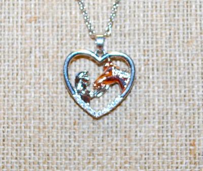 Two-Tone "Horse & Child" PENDANT (¾" x ¾") on a Silver Tone Necklace Chain 15" L