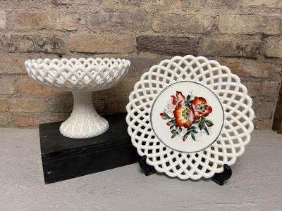Antique Milk glass pair