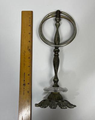 Vintage Brass Hand Towel Holder Double Ring Ornate Base Free Standing Art Noveau