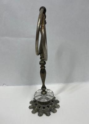 Vintage Brass Hand Towel Holder Double Ring Ornate Base Free Standing Art Noveau