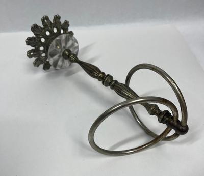 Vintage Brass Hand Towel Holder Double Ring Ornate Base Free Standing Art Noveau