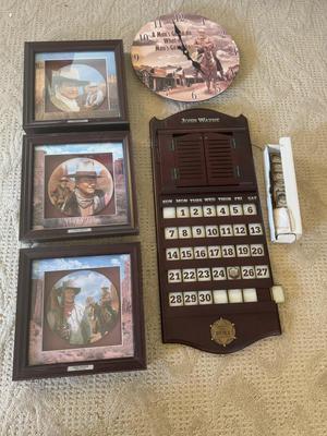 LOT 176L: John Wayne Calendar, Clock & Bradford Exchange Plates in Shadowboxes