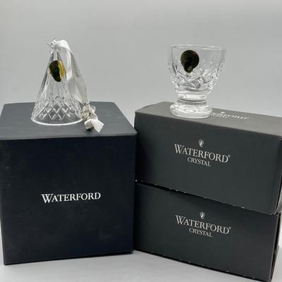 LOT 219K Waterford Crystal Christmas Ornament and Two Sets of Egg Cups in Original Boxes