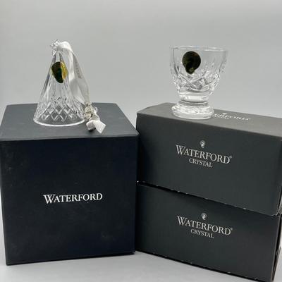 LOT 219K Waterford Crystal Christmas Ornament and Two Sets of Egg Cups in Original Boxes