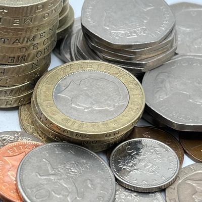 LOT 223J: Big Lot of British Coins - Uncirculated 1967 3-Pence - Over 80 Pounds in 1 and 2-Pound Coins