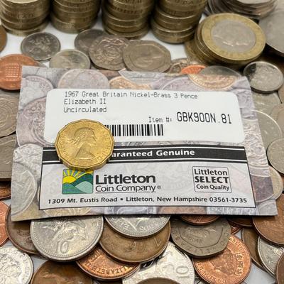LOT 223J: Big Lot of British Coins - Uncirculated 1967 3-Pence - Over 80 Pounds in 1 and 2-Pound Coins