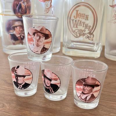 LOT 228K: John Wayne Decanter, Glasses, Shot Glasses