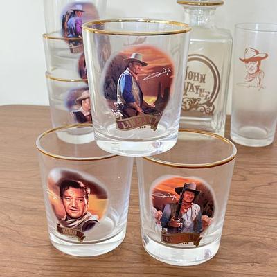 LOT 228K: John Wayne Decanter, Glasses, Shot Glasses